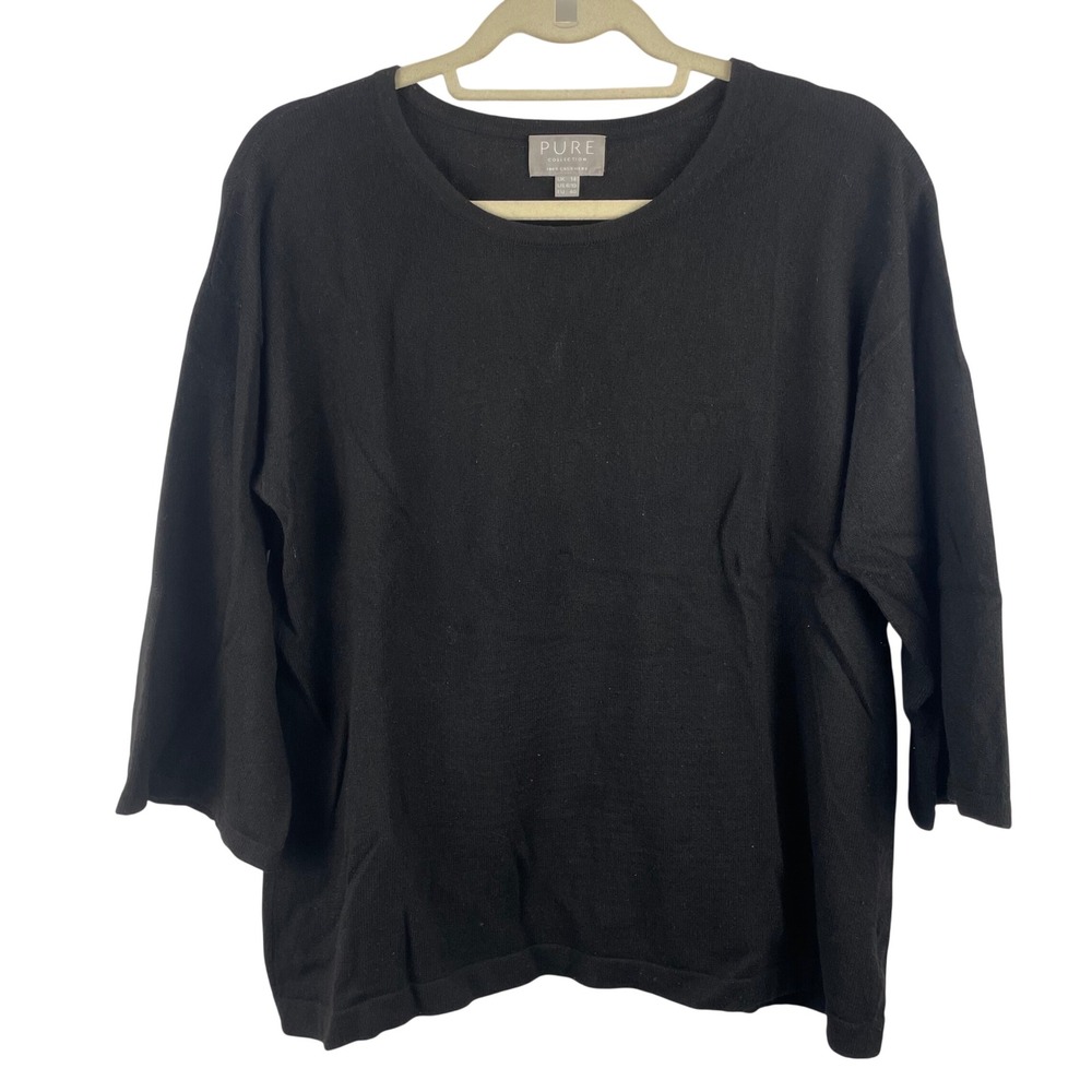 PURE COLLECTION Black 100% Cashmere 3/4 Sleeve Sweater Jumper Top Women's 8/10